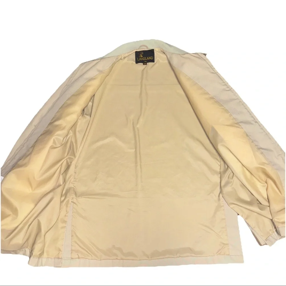 VTG 60s 70s Lakeland Elongated Zip Up Jacket Adult 46 Long Beige Lightweight